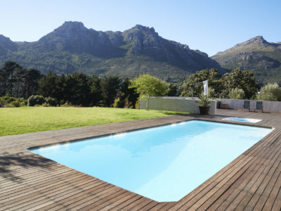 Outdoor Swimming Pool Surrounded With Wooden Decking